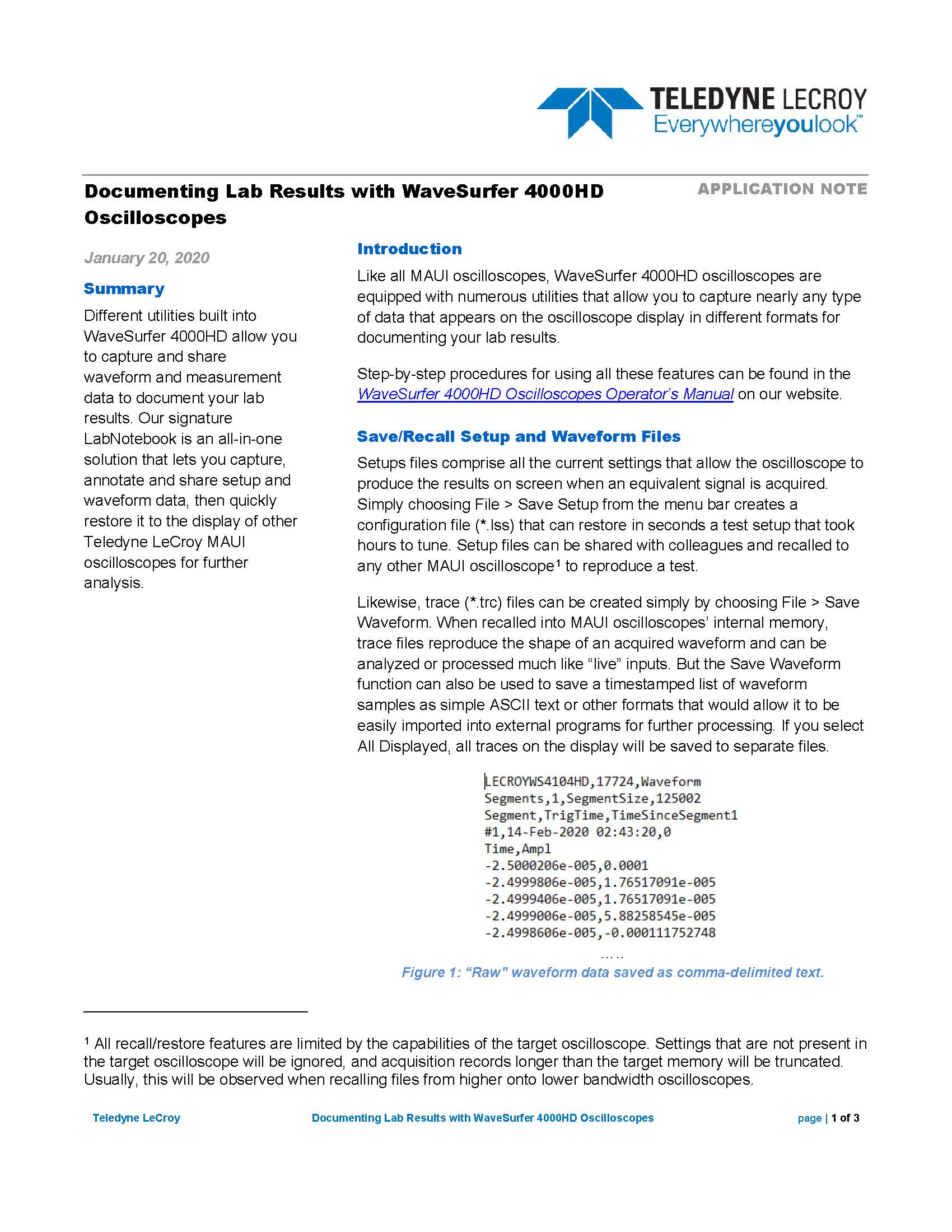 Teledyne Lecroy documenting lab results Appnote